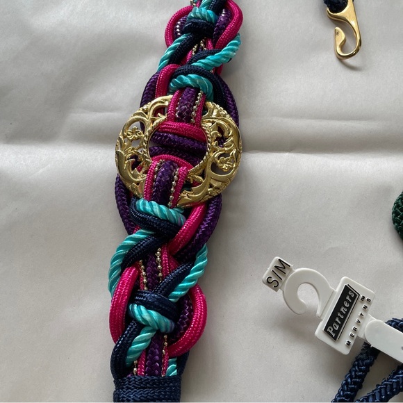 NWT VINTAGE PAIR BELTS S/M NYLON STRETCH BRAID MEDALLION BLING - Picture 2 of 6